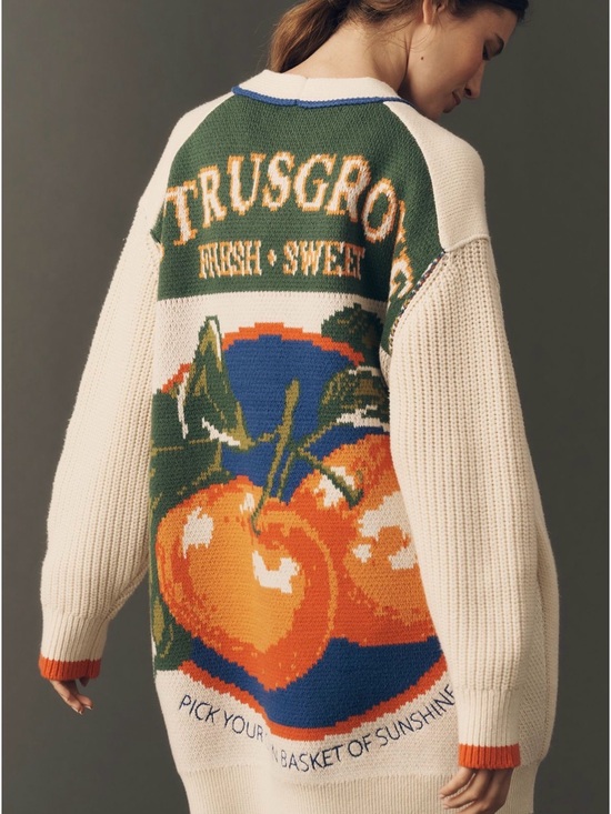 Maeve Sweaters - NWT Maeve Cotton Blend Veggie Motif Cardigan Sweater - Citrus - SP